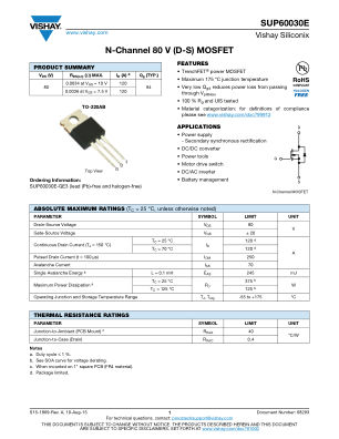 SUP60030E 数据手册首页