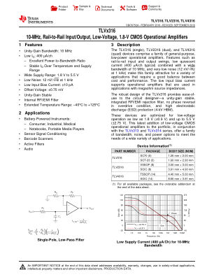 TLV4316 datasheet cover page