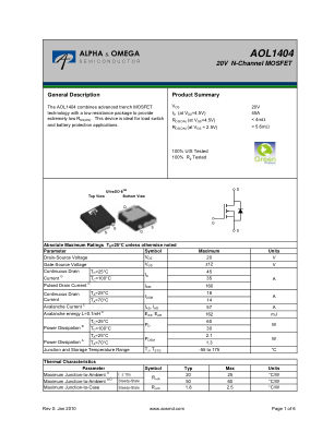 AOL1404 datasheet cover page