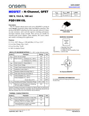 FQD19N10L datasheet cover page