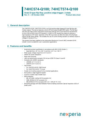 74HC574PW-Q100 datasheet cover page