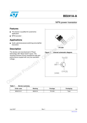 BD241A-A datasheet cover page