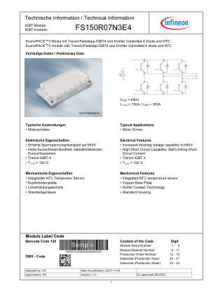 FS150R07N3E4 datasheet cover page