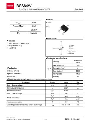 BSS84W datasheet cover page