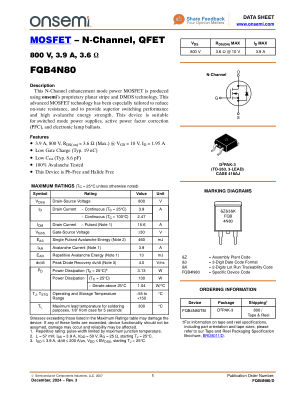 FQB4N80 datasheet cover page