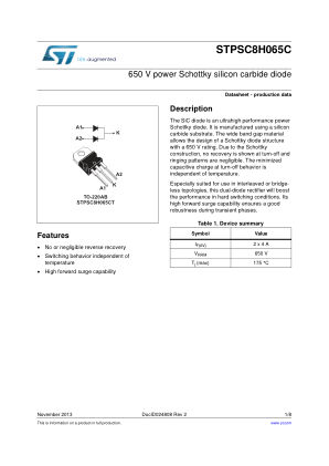 STPSC8H065C datasheet cover page