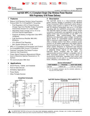 BQ51025 datasheet cover page