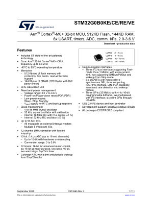 STM32G0B0CE 数据手册首页