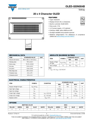OLED020N004B datasheet cover page