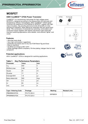 IPB65R660CFDA datasheet cover page