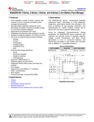 BQ40Z50-R2 datasheet cover page