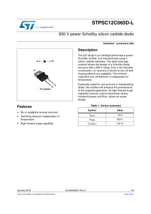 STPSC12C065D-L datasheet cover page