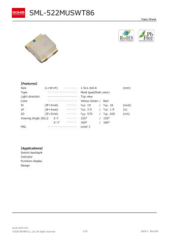 SML-522MUSW datasheet cover page