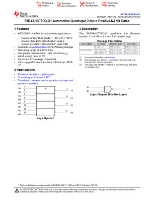 SN74AHCT00Q-Q1 datasheet cover page