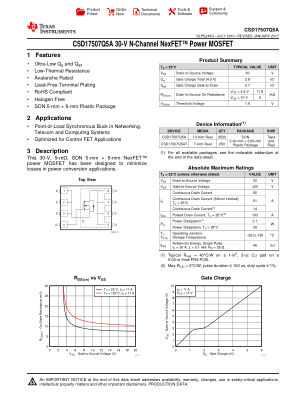 CSD17507Q5A datasheet cover page