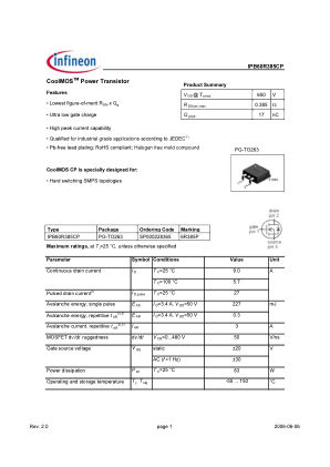 IPB60R385CP datasheet cover page