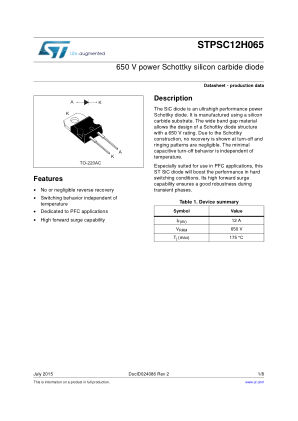 STPSC12H065 datasheet cover page