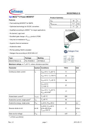BSC057N03LS-G datasheet cover page