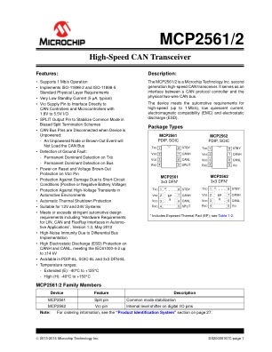MCP2562T-E 数据手册首页