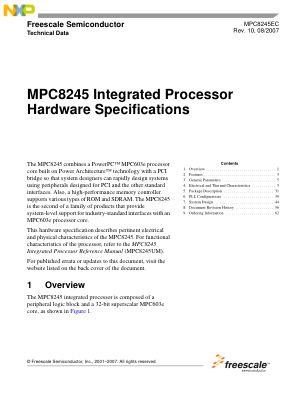 MPC8245EC datasheet cover page