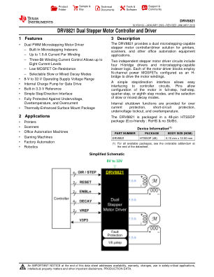 DRV8821 数据手册首页