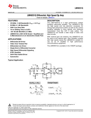 LMH6551Q-Q1 数据手册首页