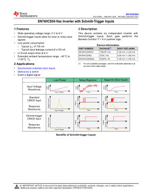 SN74HCS04 数据手册首页