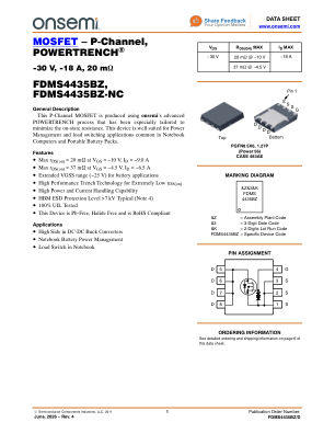 FDMS4435BZ datasheet cover page