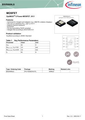 BSZ0909LS 数据手册首页
