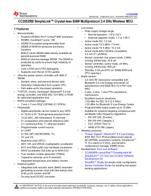 CC2652RB datasheet cover page
