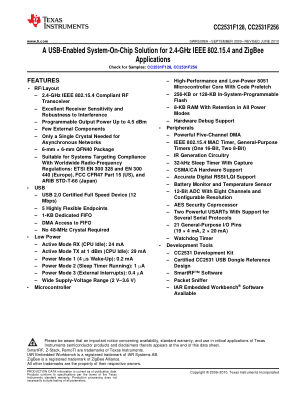 CC2531-RF4CE datasheet cover page