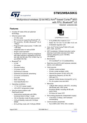 STM32WBA50KG 数据手册首页
