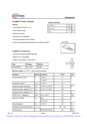 IPW50R399CP datasheet cover page