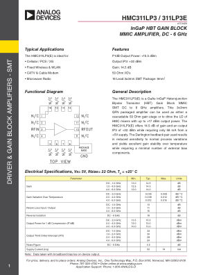 HMC311LP3 datasheet cover page