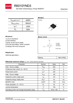 R6010YND3 datasheet cover page