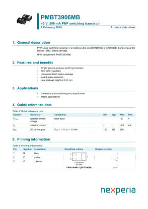 PMBT3906MB datasheet cover page