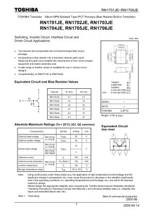 RN1705JE datasheet cover page