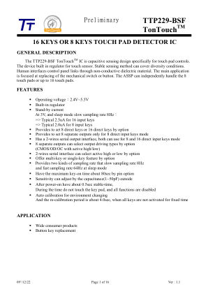 TTP229-BSF datasheet cover page