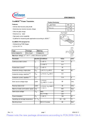 SPW15N60CFD 数据手册首页