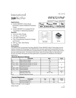 IRF8721 datasheet cover page