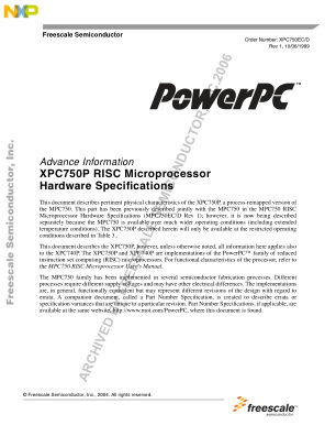 MPC750PEC 数据手册首页