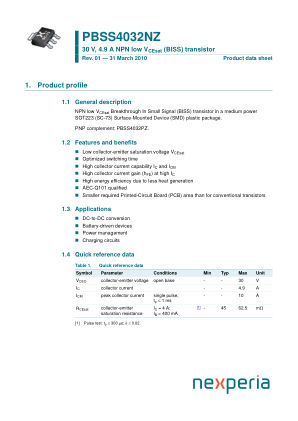 PBSS4032NZ 数据手册首页