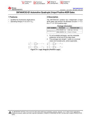SN74AHC02-Q1 数据手册首页