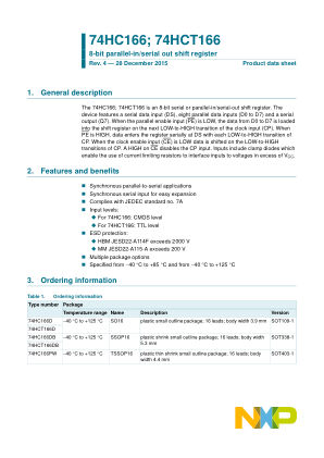 74HC166D datasheet cover page