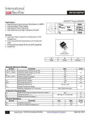 IRF3610S datasheet cover page