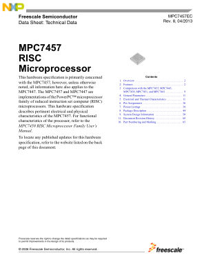 MPC7457EC 数据手册首页
