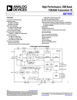 ADF7020 数据手册首页