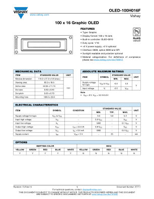 OLED100H016F datasheet cover page