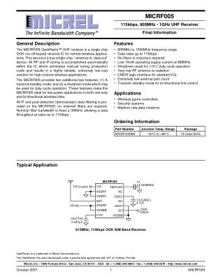 MICRF005YM 数据手册首页