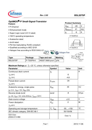 BSL207SP datasheet cover page